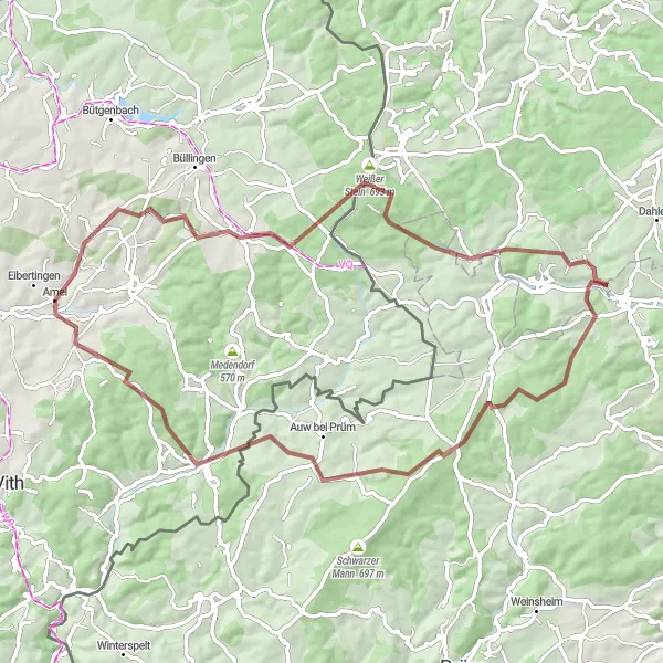 Miniature de la carte de l'inspiration cycliste "Le Circuit des Hauteurs de l'Amblève" dans la Prov. Liège, Belgium. Générée par le planificateur d'itinéraire cycliste Tarmacs.app