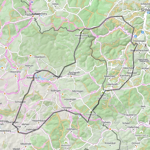 Map miniature of "Highlights of the Amblève Valley" cycling inspiration in Prov. Liège, Belgium. Generated by Tarmacs.app cycling route planner