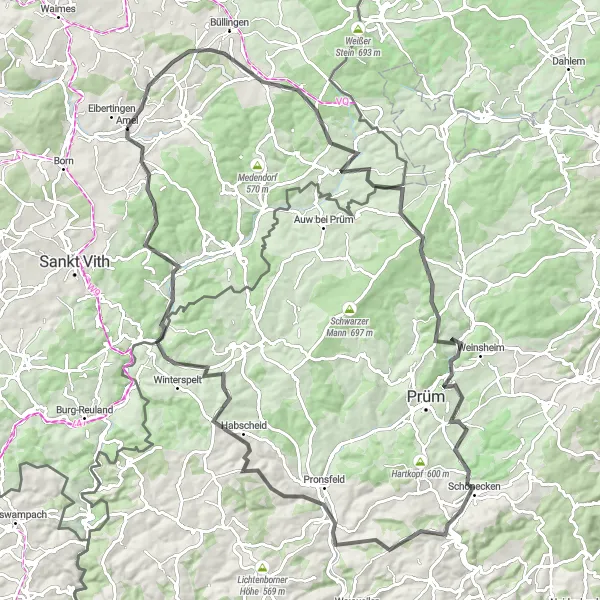 Miniatuurkaart van de fietsinspiratie "Uitdagende route door Amblève" in Prov. Liège, Belgium. Gemaakt door de Tarmacs.app fietsrouteplanner