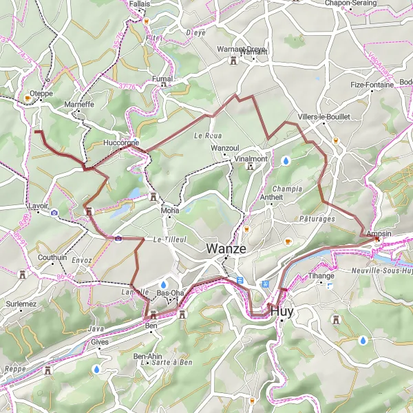 Miniatuurkaart van de fietsinspiratie "Gravelroute rondom Ampsin" in Prov. Liège, Belgium. Gemaakt door de Tarmacs.app fietsrouteplanner