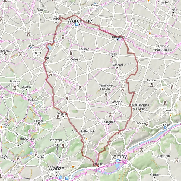 Miniatuurkaart van de fietsinspiratie "Gravelroute naar Château de Jehay" in Prov. Liège, Belgium. Gemaakt door de Tarmacs.app fietsrouteplanner