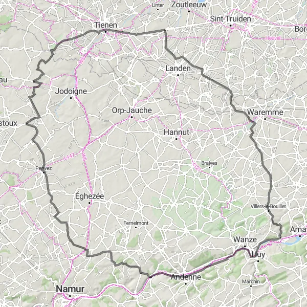 Karten-Miniaturansicht der Radinspiration "Hügeliges Abenteuer rund um Ampsin" in Prov. Liège, Belgium. Erstellt vom Tarmacs.app-Routenplaner für Radtouren