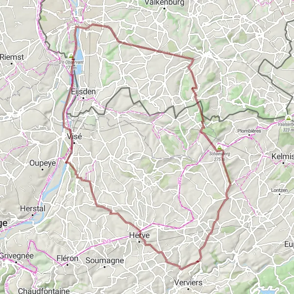 Miniatuurkaart van de fietsinspiratie "Blegny naar Hakkenberg via Château Dossin" in Prov. Liège, Belgium. Gemaakt door de Tarmacs.app fietsrouteplanner