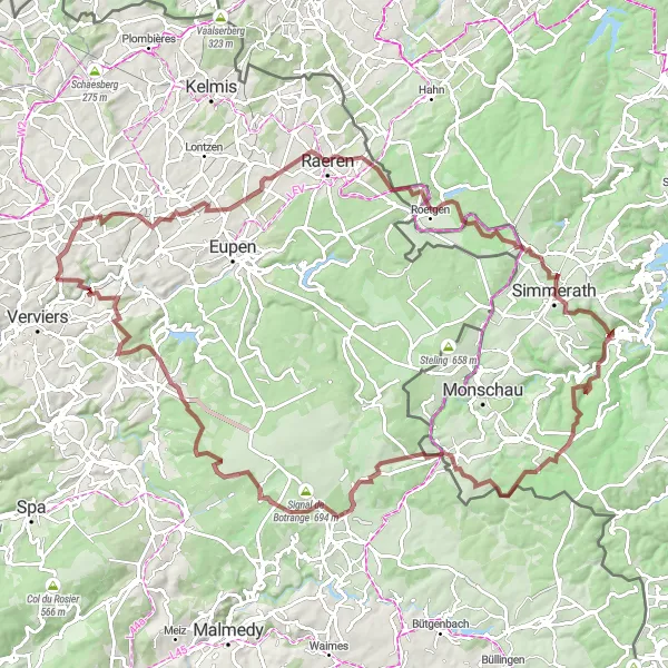 Miniature de la carte de l'inspiration cycliste "Parcours gravel: Waldenburghaus - Küchelscheid - Andrimont" dans la Prov. Liège, Belgium. Générée par le planificateur d'itinéraire cycliste Tarmacs.app