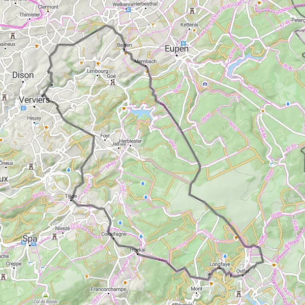 Miniature de la carte de l'inspiration cycliste "Escapade au Signal de Botrange" dans la Prov. Liège, Belgium. Générée par le planificateur d'itinéraire cycliste Tarmacs.app