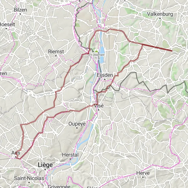 Miniatuurkaart van de fietsinspiratie "Gravelroute door Haccourt en Lantin" in Prov. Liège, Belgium. Gemaakt door de Tarmacs.app fietsrouteplanner