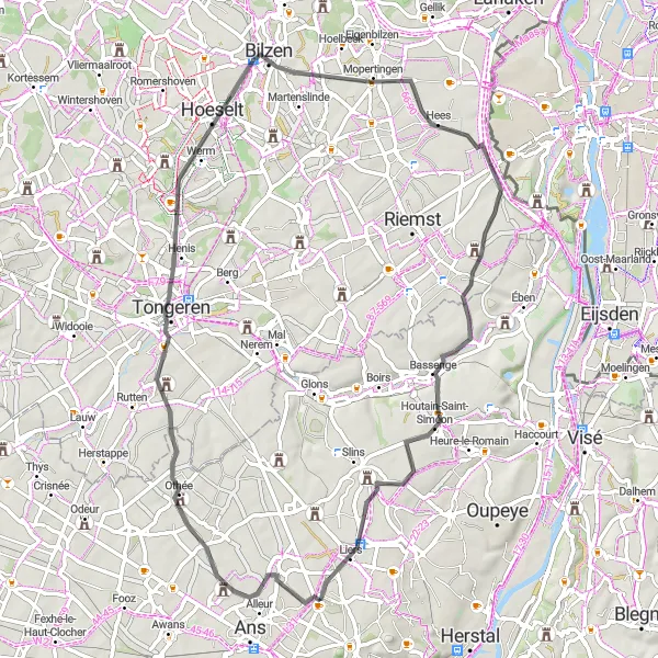 Karten-Miniaturansicht der Radinspiration "Rundfahrt durch Hamal und Uitkijktoren Borreberg" in Prov. Liège, Belgium. Erstellt vom Tarmacs.app-Routenplaner für Radtouren