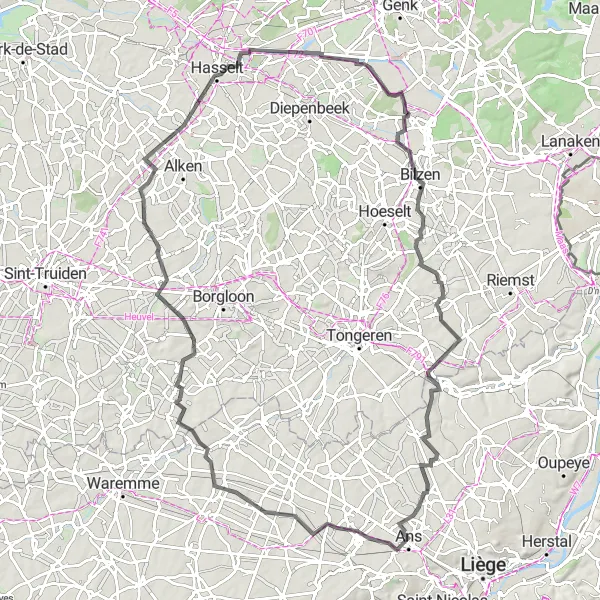 Karten-Miniaturansicht der Radinspiration "Rundtour durch Gutschoven und Loncin" in Prov. Liège, Belgium. Erstellt vom Tarmacs.app-Routenplaner für Radtouren