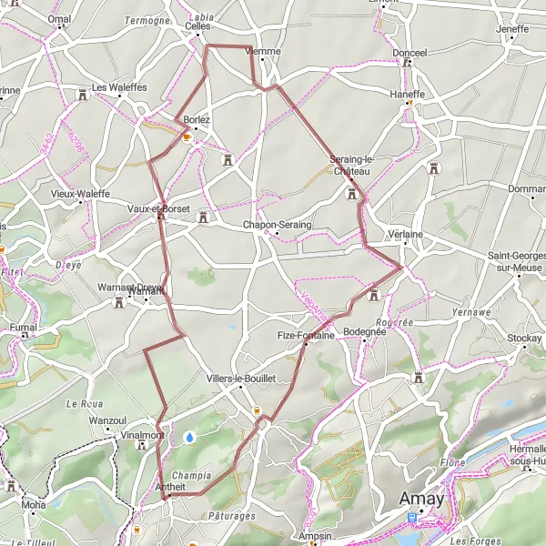 Map miniature of "Scenic Gravel Ride to Châteaux" cycling inspiration in Prov. Liège, Belgium. Generated by Tarmacs.app cycling route planner