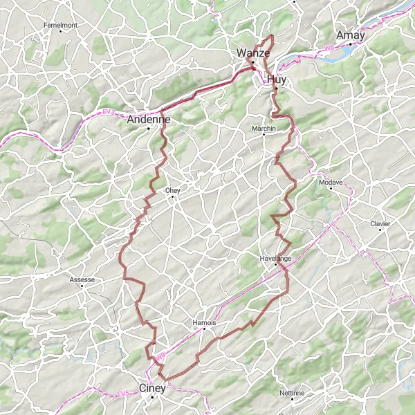 Karten-Miniaturansicht der Radinspiration "Entdeckungstour durch die Natur von Antheit nach Wanze" in Prov. Liège, Belgium. Erstellt vom Tarmacs.app-Routenplaner für Radtouren