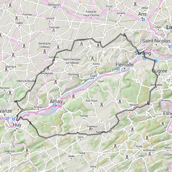 Miniatuurkaart van de fietsinspiratie "Verlaine en Nandrin Road Fietsroute" in Prov. Liège, Belgium. Gemaakt door de Tarmacs.app fietsrouteplanner