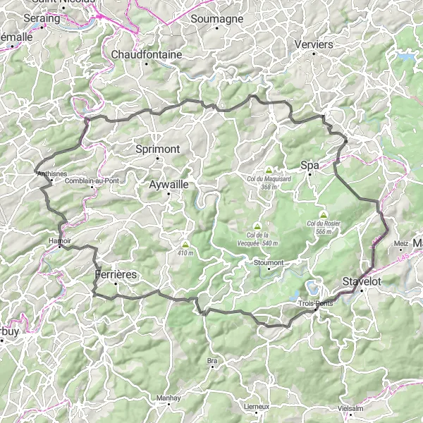 Map miniature of "The Mountain Challenge" cycling inspiration in Prov. Liège, Belgium. Generated by Tarmacs.app cycling route planner