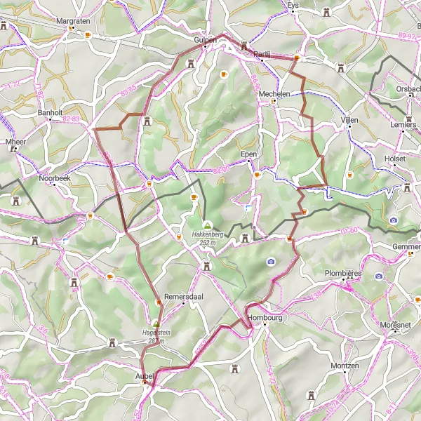 Miniature de la carte de l'inspiration cycliste "Les collines de Hagelstein" dans la Prov. Liège, Belgium. Générée par le planificateur d'itinéraire cycliste Tarmacs.app