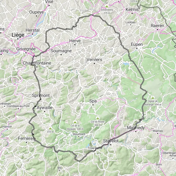 Map miniature of "Challenging Hills and Quaint Villages" cycling inspiration in Prov. Liège, Belgium. Generated by Tarmacs.app cycling route planner