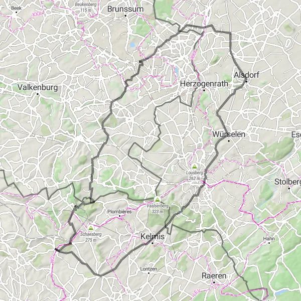 Map miniature of "The Gueule Valley Loop" cycling inspiration in Prov. Liège, Belgium. Generated by Tarmacs.app cycling route planner