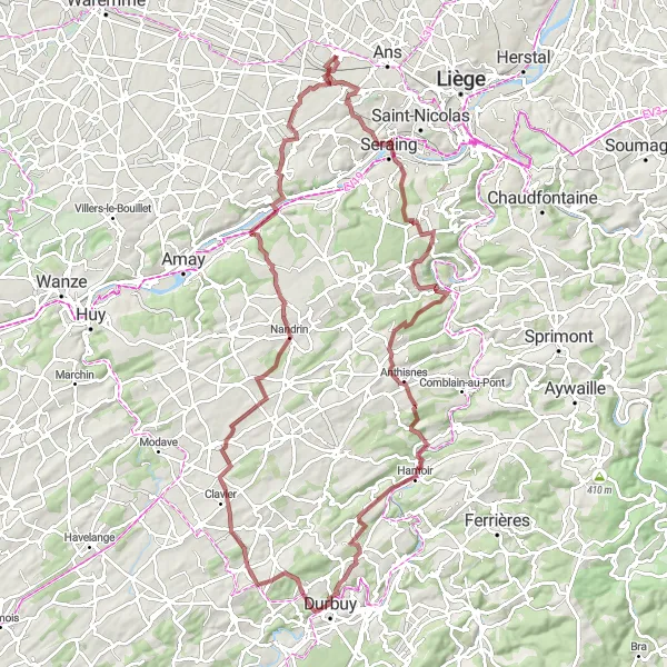 Map miniature of "Gravel through Château Courtjoie" cycling inspiration in Prov. Liège, Belgium. Generated by Tarmacs.app cycling route planner