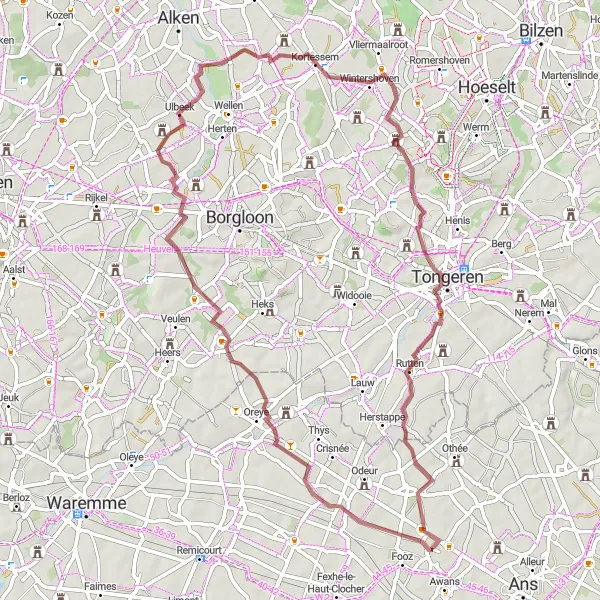 Miniature de la carte de l'inspiration cycliste "Escapade dans les villages liégeois" dans la Prov. Liège, Belgium. Générée par le planificateur d'itinéraire cycliste Tarmacs.app