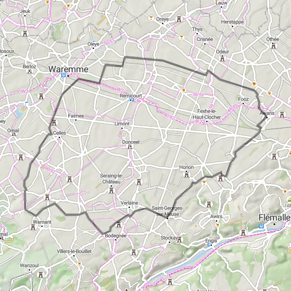 Miniatuurkaart van de fietsinspiratie "Verken de omgeving van Awans op de racefiets" in Prov. Liège, Belgium. Gemaakt door de Tarmacs.app fietsrouteplanner