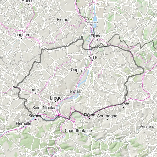 Map miniature of "Scenic Road Cycling Adventure near Awans" cycling inspiration in Prov. Liège, Belgium. Generated by Tarmacs.app cycling route planner