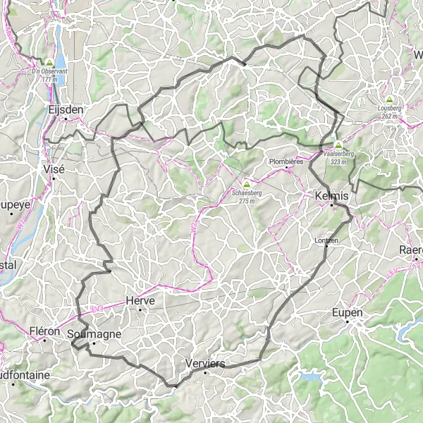 Karten-Miniaturansicht der Radinspiration "Bergiges Abenteuer durch die Landschaft von Ayeneux" in Prov. Liège, Belgium. Erstellt vom Tarmacs.app-Routenplaner für Radtouren