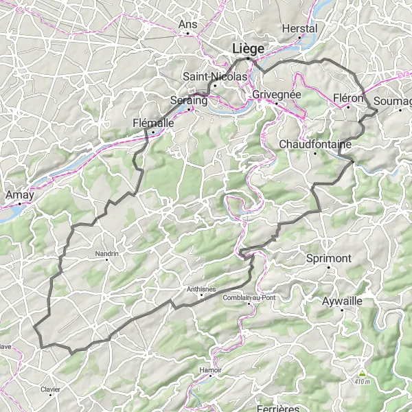 Map miniature of "Scenic Roads and Hidden Treasures" cycling inspiration in Prov. Liège, Belgium. Generated by Tarmacs.app cycling route planner