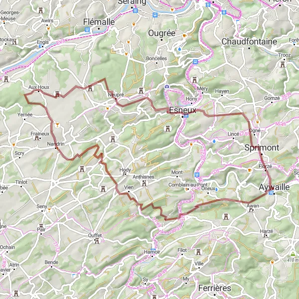 Map miniature of "Gravel Adventure in the Ardennes" cycling inspiration in Prov. Liège, Belgium. Generated by Tarmacs.app cycling route planner