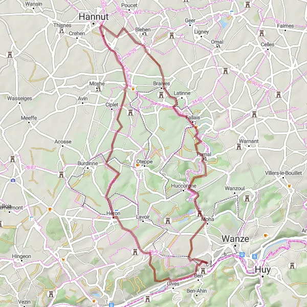 Miniatuurkaart van de fietsinspiratie "Gravelroute naar Château Snyers" in Prov. Liège, Belgium. Gemaakt door de Tarmacs.app fietsrouteplanner