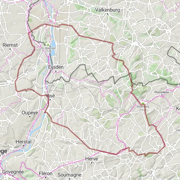 Miniatuurkaart van de fietsinspiratie "Gravelroute naar Maastricht en Reijmerstok" in Prov. Liège, Belgium. Gemaakt door de Tarmacs.app fietsrouteplanner