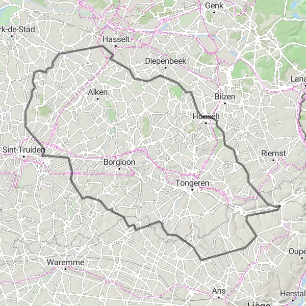 Karten-Miniaturansicht der Radinspiration "Rundtour ab Bassenge: Straßenradabenteuer" in Prov. Liège, Belgium. Erstellt vom Tarmacs.app-Routenplaner für Radtouren