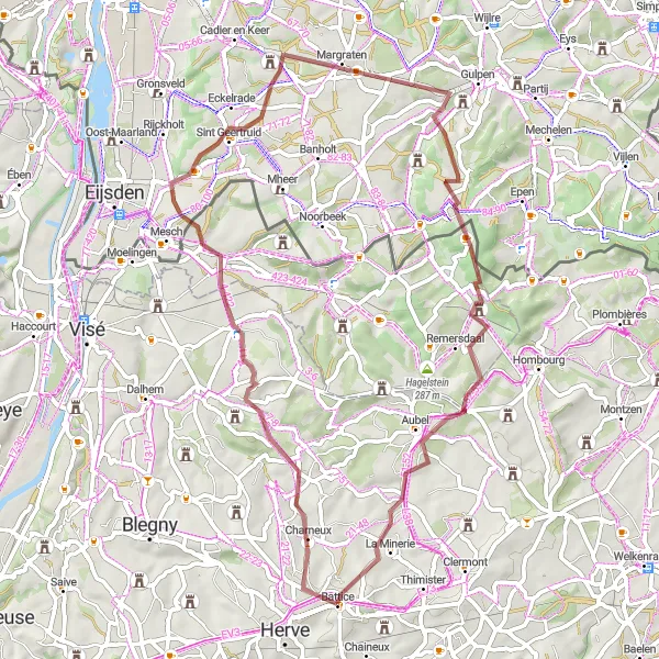 Map miniature of "Gravel Route from Battice to Froidthier" cycling inspiration in Prov. Liège, Belgium. Generated by Tarmacs.app cycling route planner