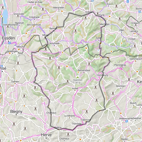 Miniatuurkaart van de fietsinspiratie "De Charmante Route rond Battice" in Prov. Liège, Belgium. Gemaakt door de Tarmacs.app fietsrouteplanner
