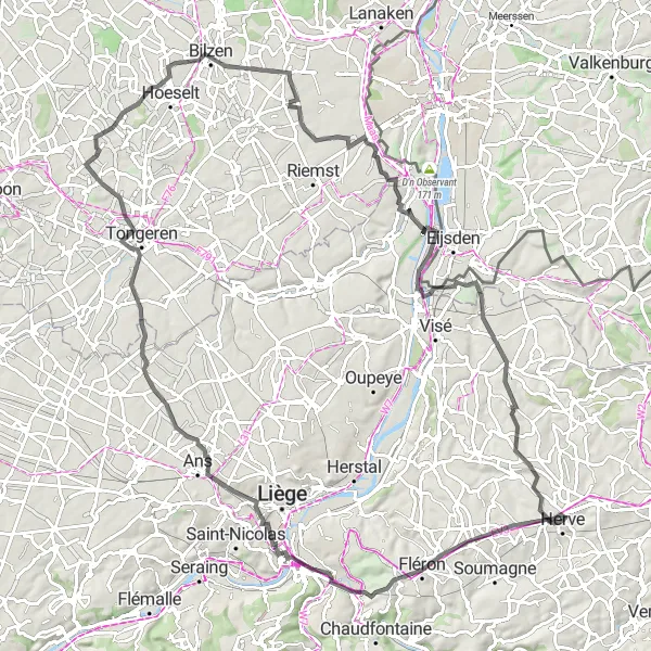 Miniature de la carte de l'inspiration cycliste "Tour du Terril du Hasard & Lanaye" dans la Prov. Liège, Belgium. Générée par le planificateur d'itinéraire cycliste Tarmacs.app