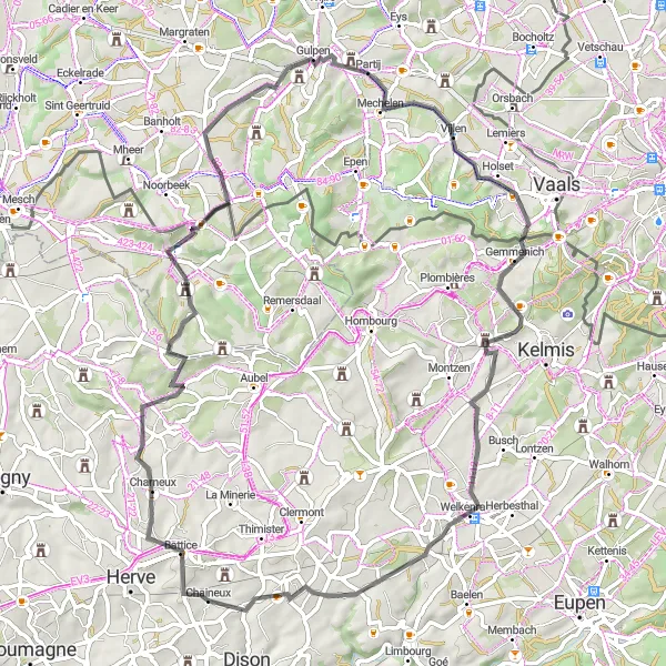 Map miniature of "Challenging Climbs and Scenic Charm" cycling inspiration in Prov. Liège, Belgium. Generated by Tarmacs.app cycling route planner