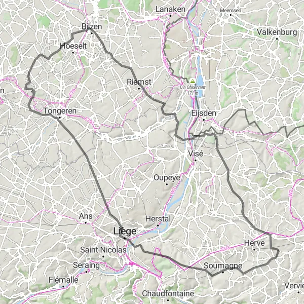 Miniatuurkaart van de fietsinspiratie "Wegfietsroute vanuit Battice" in Prov. Liège, Belgium. Gemaakt door de Tarmacs.app fietsrouteplanner