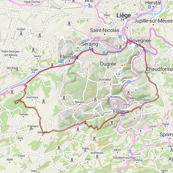 Map miniature of "Discovering Hidden Gems" cycling inspiration in Prov. Liège, Belgium. Generated by Tarmacs.app cycling route planner