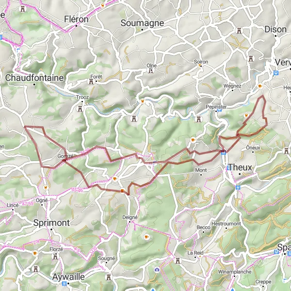 Miniatuurkaart van de fietsinspiratie "Gravelavontuur in de Ardennen" in Prov. Liège, Belgium. Gemaakt door de Tarmacs.app fietsrouteplanner