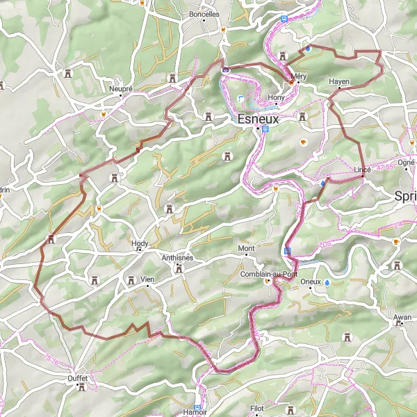 Karten-Miniaturansicht der Radinspiration "Abenteuer auf Schotterwegen" in Prov. Liège, Belgium. Erstellt vom Tarmacs.app-Routenplaner für Radtouren