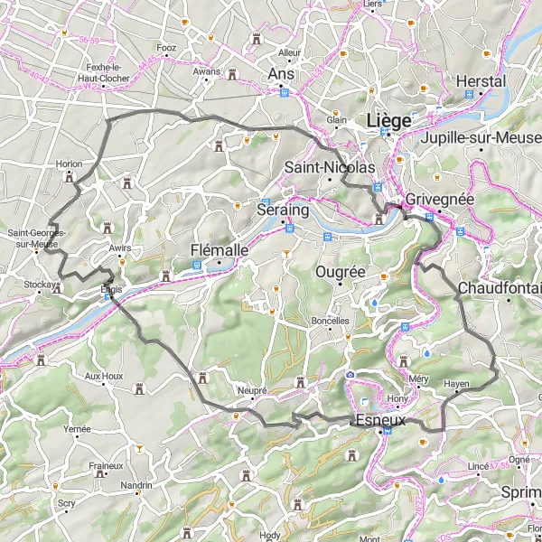 Karten-Miniaturansicht der Radinspiration "Rundfahrradroute von Beaufays nach Hautgné und zurück" in Prov. Liège, Belgium. Erstellt vom Tarmacs.app-Routenplaner für Radtouren