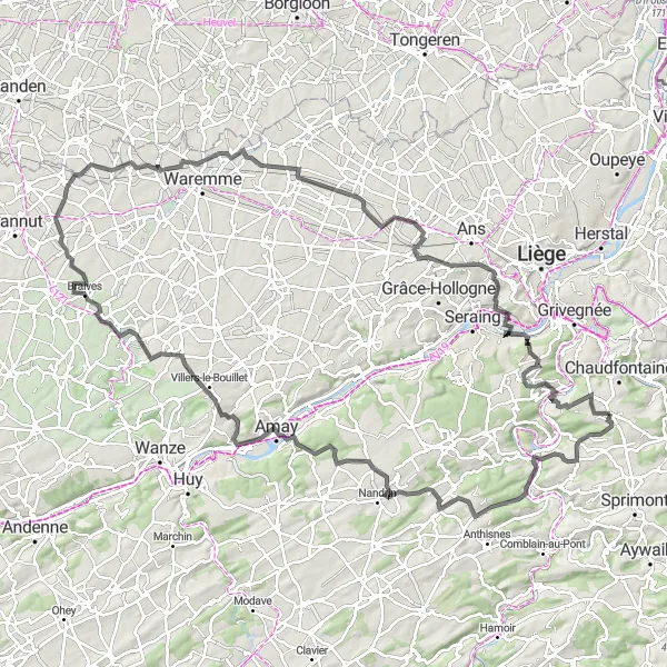 Miniatuurkaart van de fietsinspiratie "Wegroute naar Villers-aux-Tours" in Prov. Liège, Belgium. Gemaakt door de Tarmacs.app fietsrouteplanner