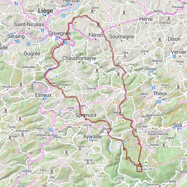 Map miniature of "Gravel Adventure through Queuedu-Bois and Tilff" cycling inspiration in Prov. Liège, Belgium. Generated by Tarmacs.app cycling route planner