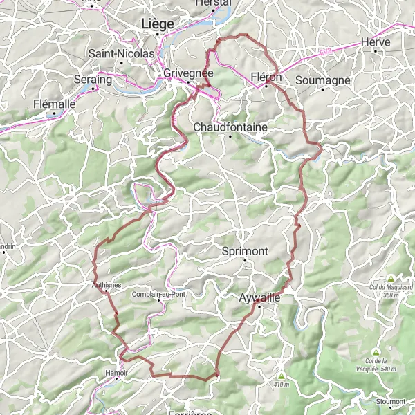 Map miniature of "The Avouerie Castle Adventure" cycling inspiration in Prov. Liège, Belgium. Generated by Tarmacs.app cycling route planner