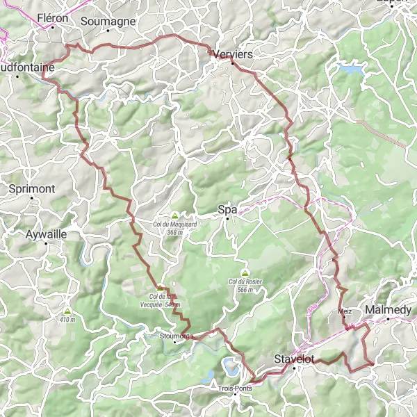 Map miniature of "Gravel Adventure through the Ardennes" cycling inspiration in Prov. Liège, Belgium. Generated by Tarmacs.app cycling route planner