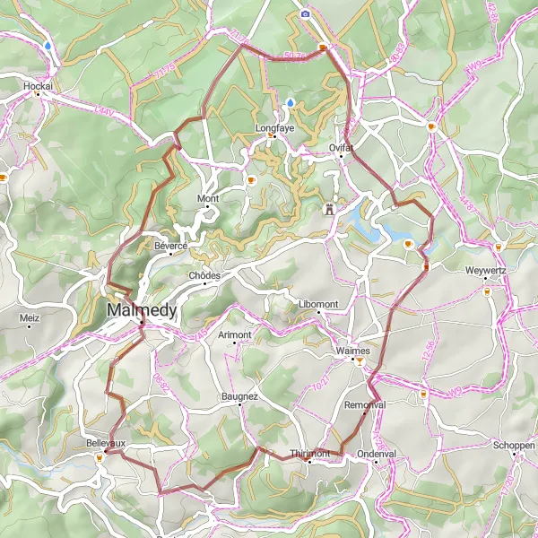 Map miniature of "Exploring Gravel Paths" cycling inspiration in Prov. Liège, Belgium. Generated by Tarmacs.app cycling route planner