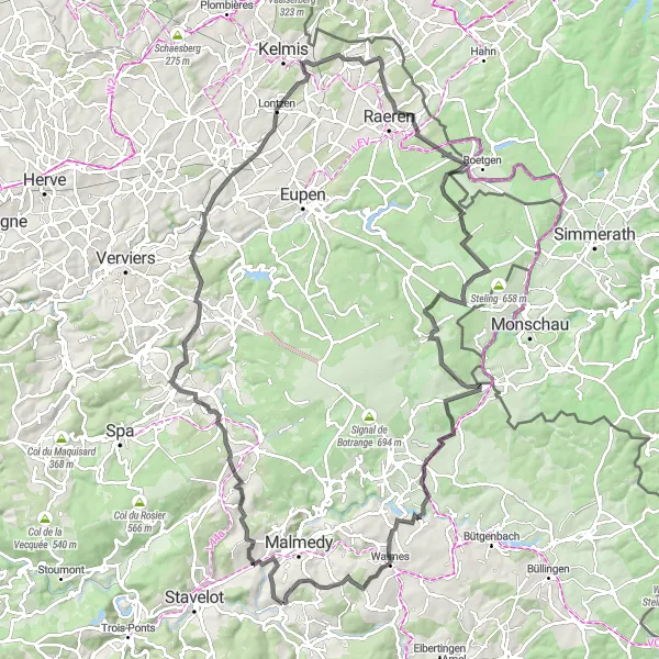 Map miniature of "An Epic Journey through the Ardennes" cycling inspiration in Prov. Liège, Belgium. Generated by Tarmacs.app cycling route planner