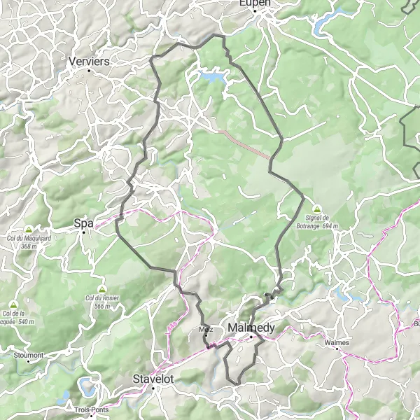 Miniatuurkaart van de fietsinspiratie "Historie en Natuur" in Prov. Liège, Belgium. Gemaakt door de Tarmacs.app fietsrouteplanner