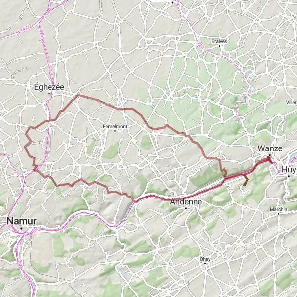 Karten-Miniaturansicht der Radinspiration "Entdeckungstour um Gelbressée und Waret-l'Évêque" in Prov. Liège, Belgium. Erstellt vom Tarmacs.app-Routenplaner für Radtouren