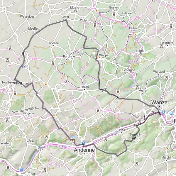 Karten-Miniaturansicht der Radinspiration "Ländliche Idylle" in Prov. Liège, Belgium. Erstellt vom Tarmacs.app-Routenplaner für Radtouren