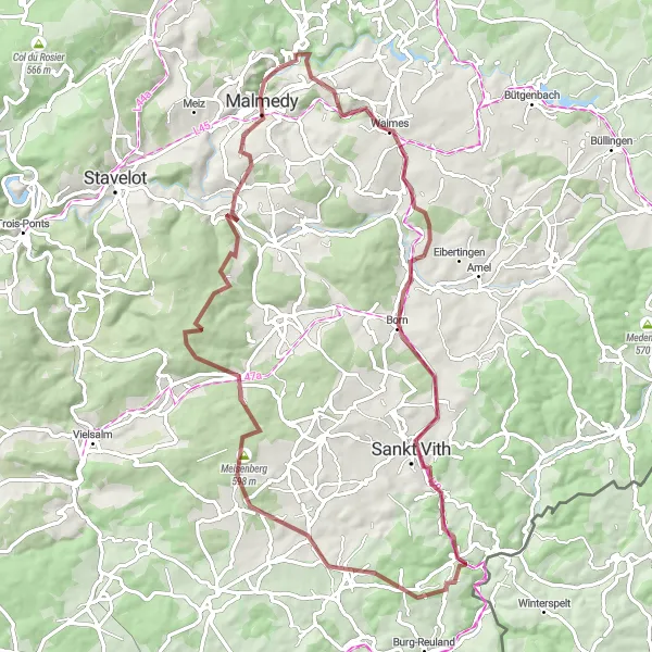 Miniature de la carte de l'inspiration cycliste "Tour des Hautes Fagnes" dans la Prov. Liège, Belgium. Générée par le planificateur d'itinéraire cycliste Tarmacs.app