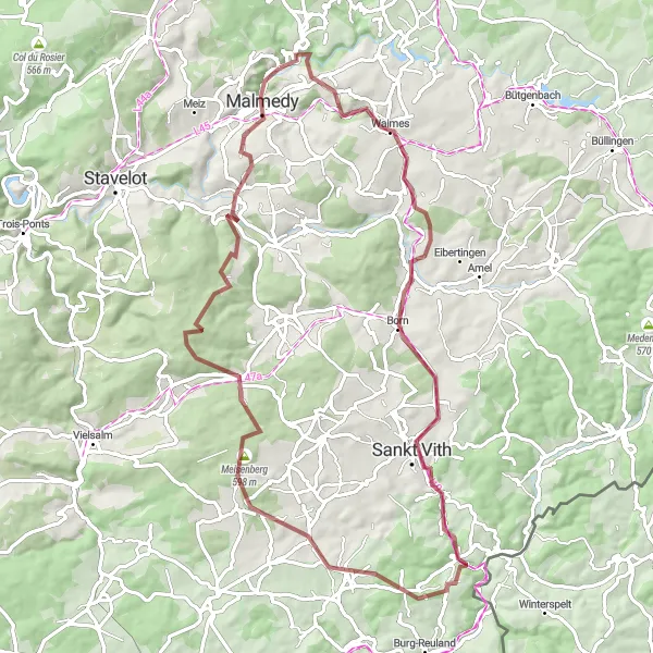 Miniatuurkaart van de fietsinspiratie "Gravelroute rond Waimes" in Prov. Liège, Belgium. Gemaakt door de Tarmacs.app fietsrouteplanner