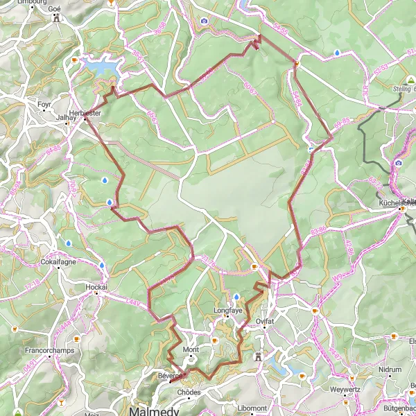 Map miniature of "Hidden Gems of Bévercé" cycling inspiration in Prov. Liège, Belgium. Generated by Tarmacs.app cycling route planner